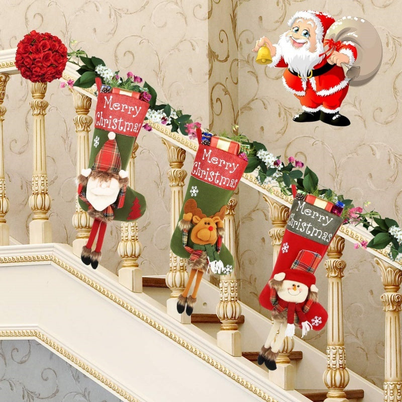 2024 New Year Christmas 3D Plush Stockings Set – Big Sock Tree Pendants & Festive Decorating Supplies